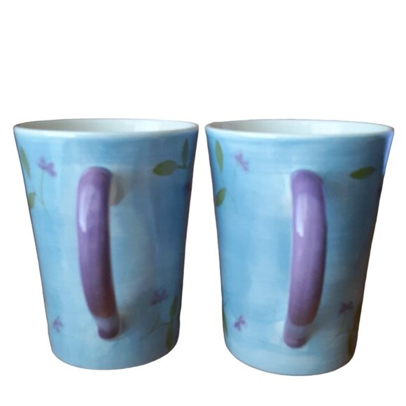 Pier 1 Set Of Two Vintage Cups Mugs Purple Floral - Picture 2 of 9